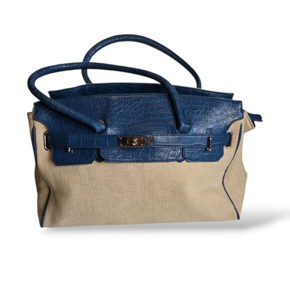 Canvas and Faux Leather Handbag - Picture 1 of 7